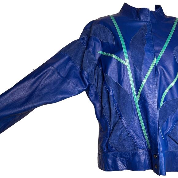 Vintage 80s Size Small Blue Leather Skirt Pants Skirt Suit Set Snakeskin Suede - Picture 6 of 16